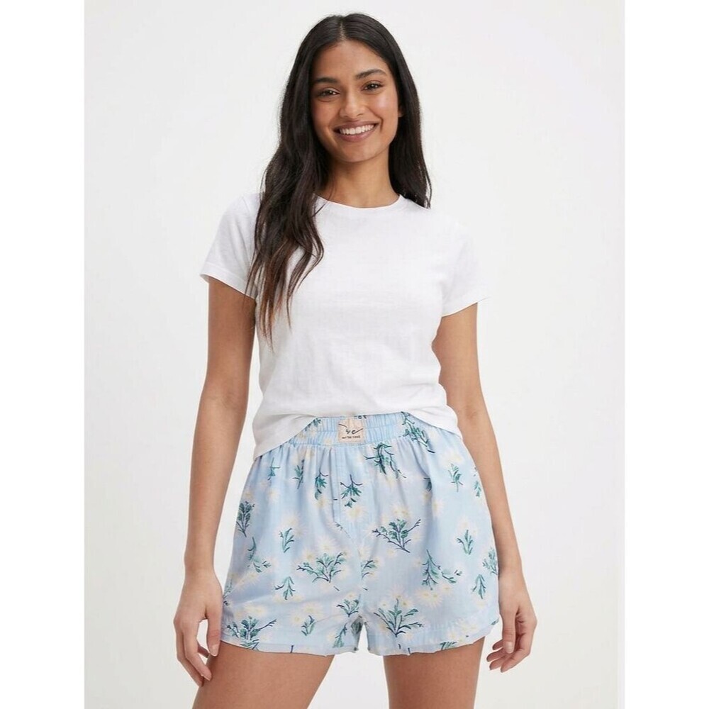 Free People Intimately Daisy Boxer Shorts Blue Floral XS Chambray Combo New